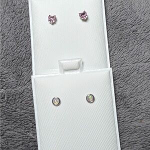 Infant Elegant Pink Chrystal Hearts and Opal Stud Earrings Set